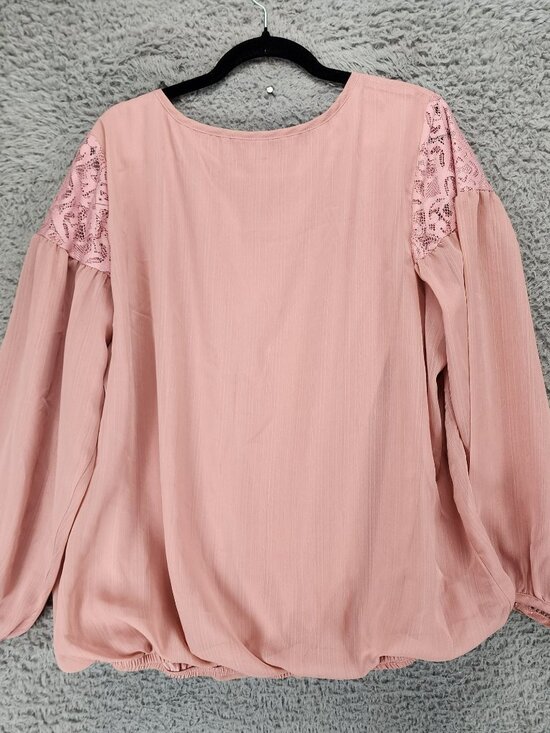 IN Studio Top Womens 2X Pink Long Sleeve Lace Detail Blouse - Picture 10 of 11